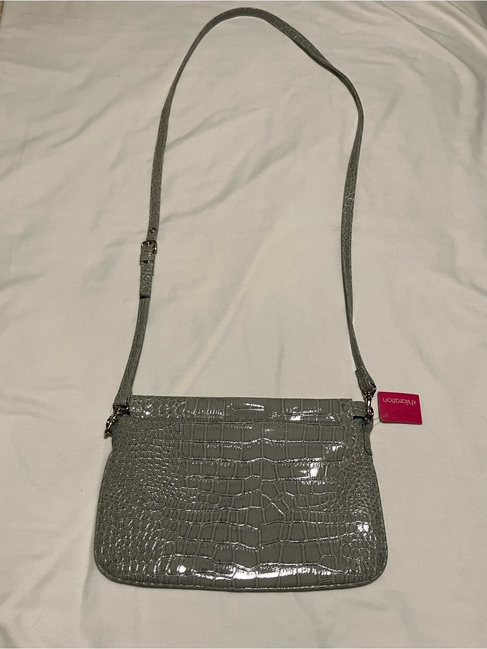 Xhilaration Gray Croc-Embossed Patent Crossbody
